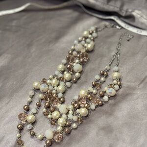 Silver and White Multi-Strand Necklace with Elegant Beads